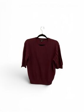 Ann Taylor Ribbed Crewneck Short-Sleeve Sweater - Burgundy